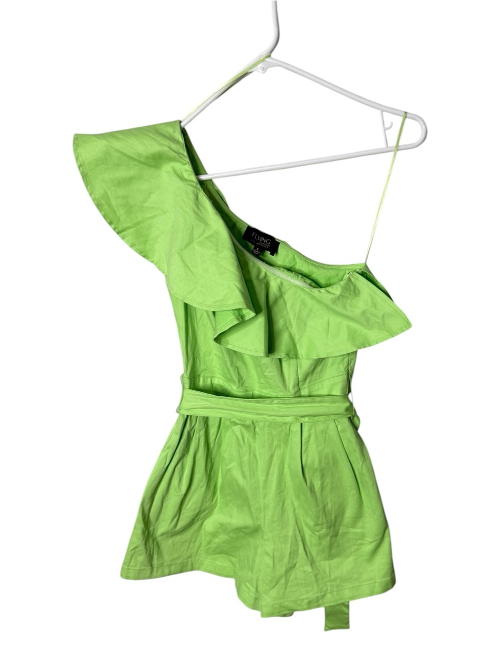 Flying Tomato Lime Green Size S One Shoulder Ruffled Romper